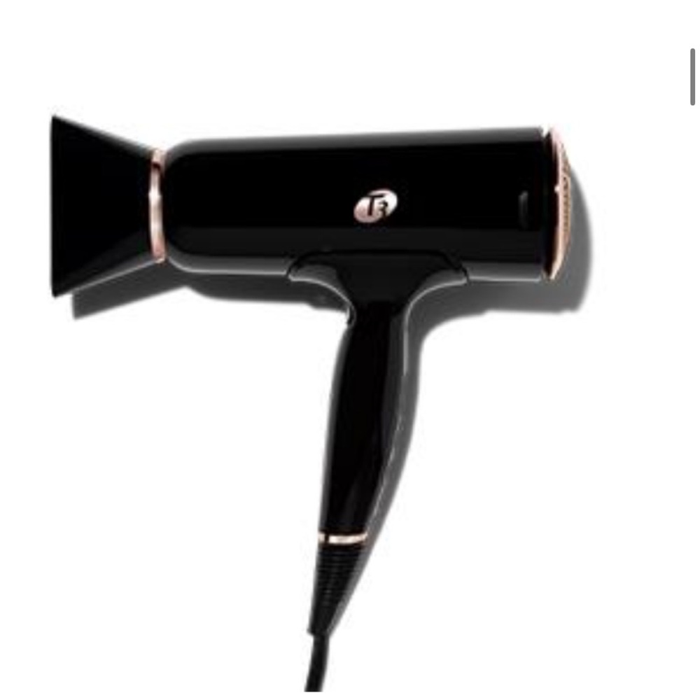 T3 Jet Black Hair Dryer with Rose Gold.Used, vent scratch & slightly bent.